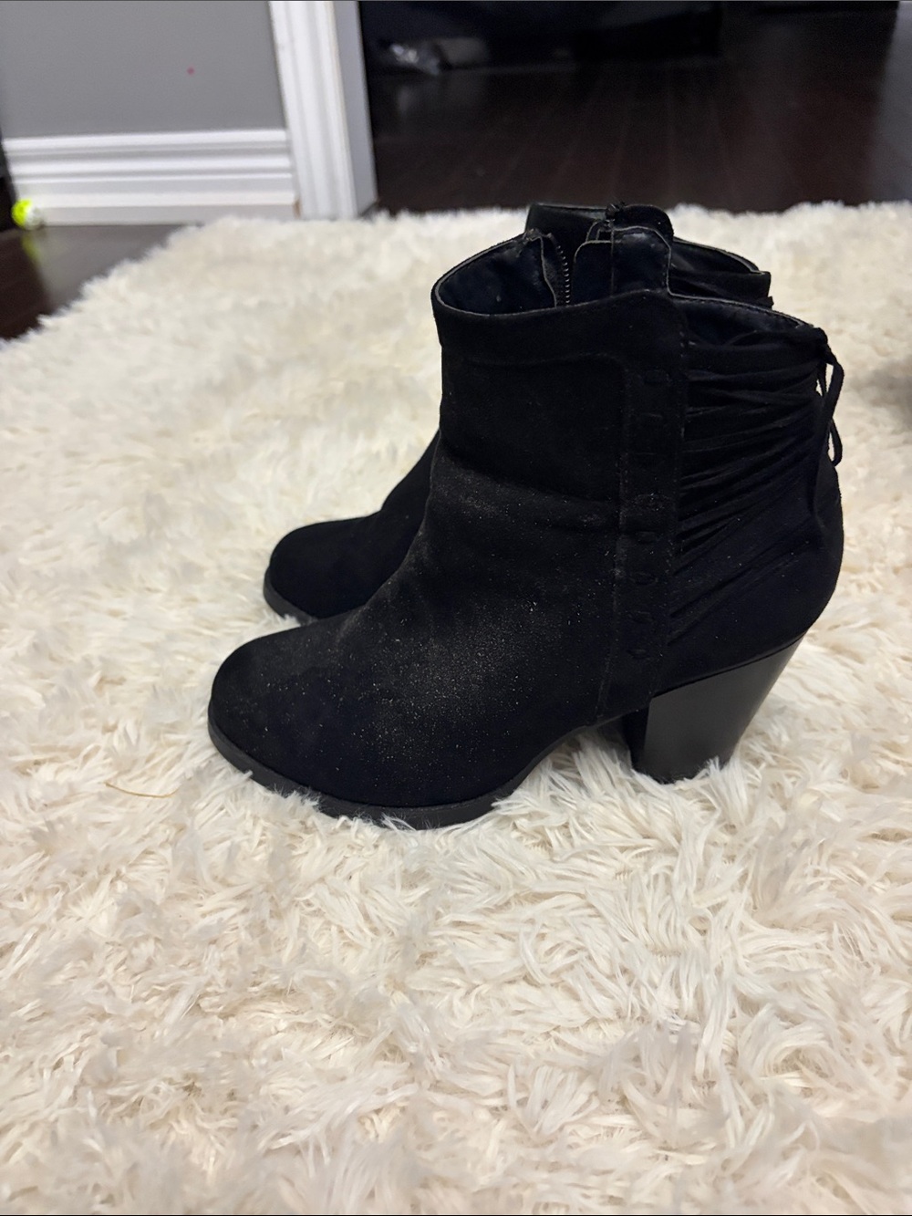 Shoe Dazzle Black Suede-Look Ankle Booties with Block Heel